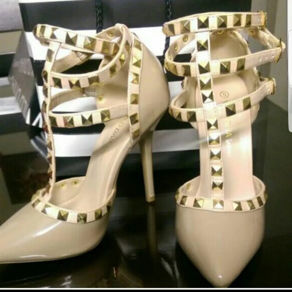 Nude studded heels